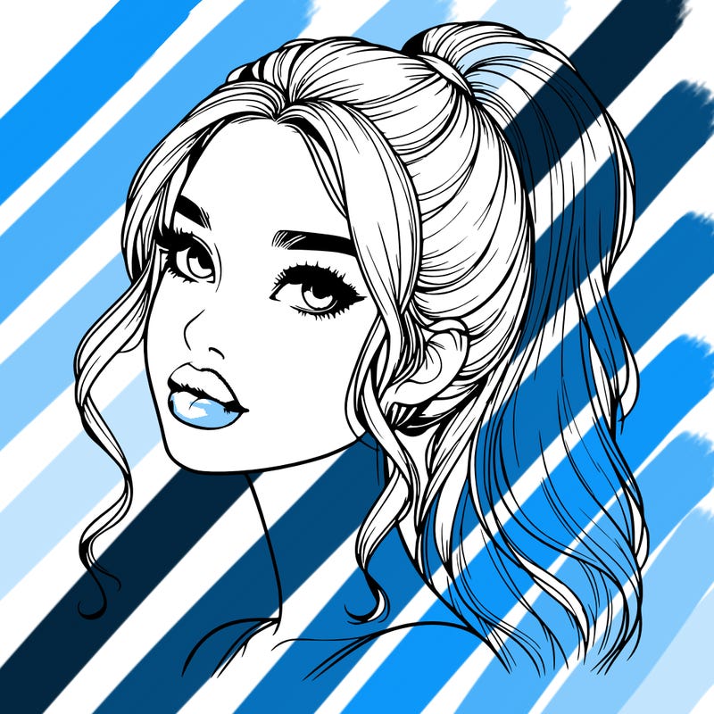 realistic girl with a ponytail on her hair and lips