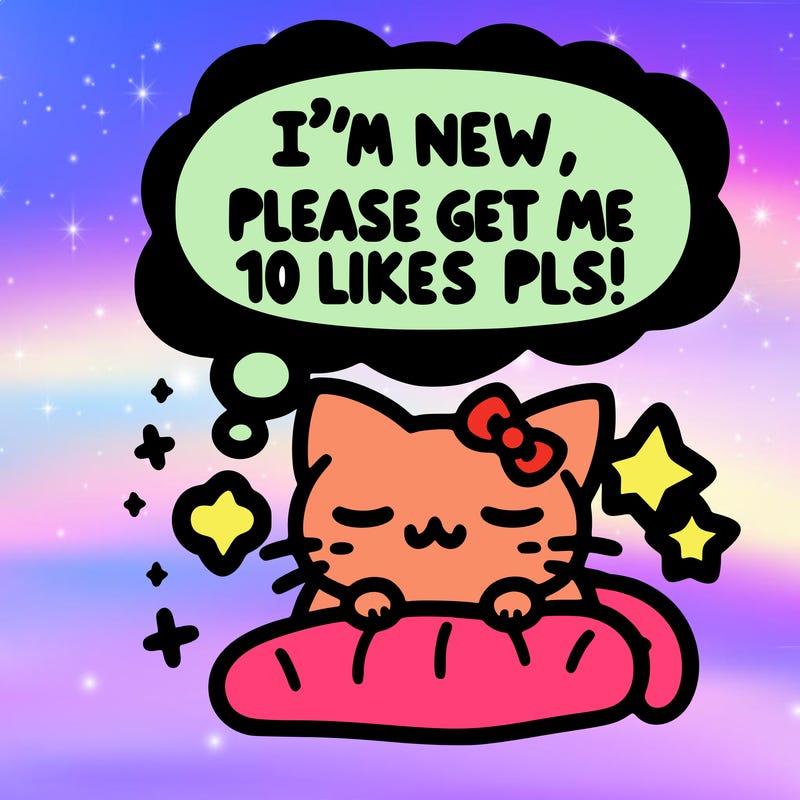 kitty taking a nap dream talking and saying "i'm new, please get me at least 10 likes pls!!"