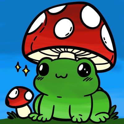 a cute frog with a mushroom hat