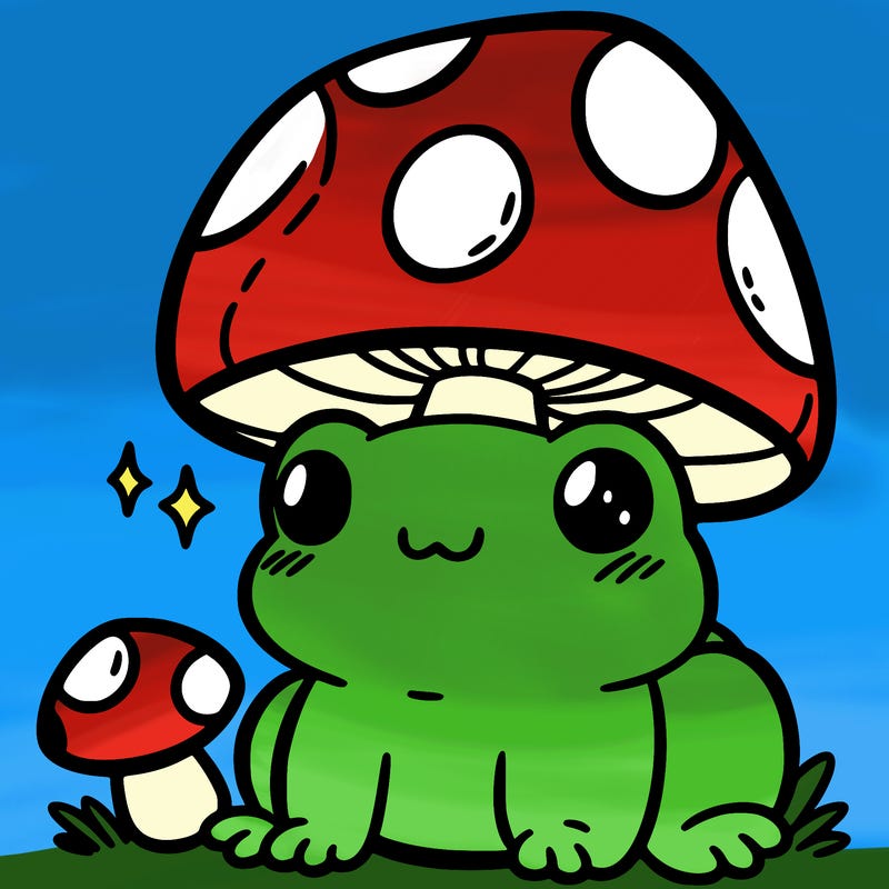 a cute frog with a mushroom hat