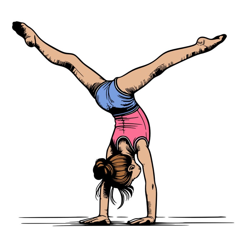 realistic gymnastic hand stand girl in four splits