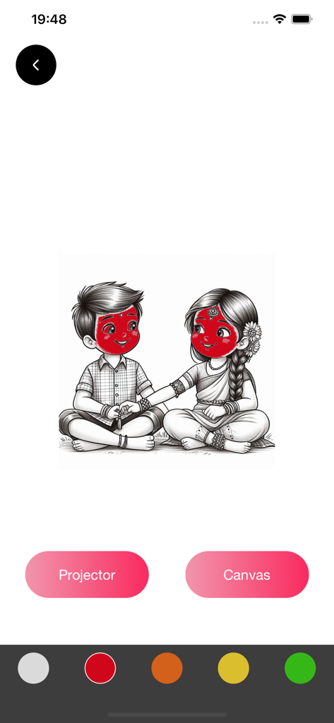 AR Drawing - Trace to Sketches - AR Drawing app interface showing a sketch of two children with Projector and Canvas options