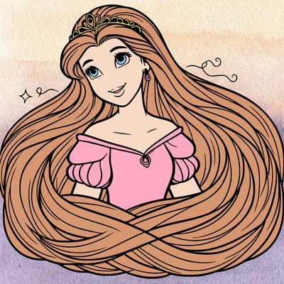 a princess with infinite long hair realistic