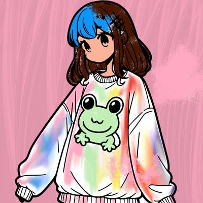 girl wearing frogging sweatshirt