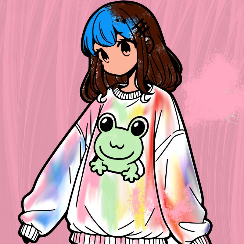 girl wearing frogging sweatshirt