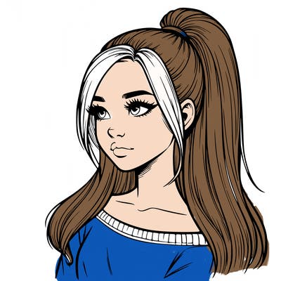 realistic girl with a high ponytail