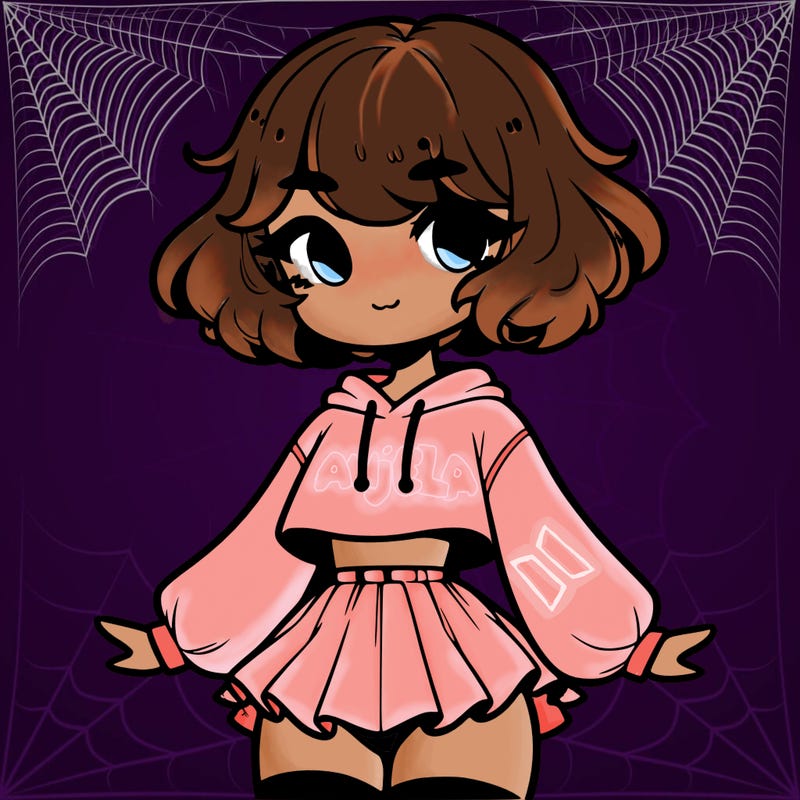 cute femboy with short, fluffy hair that softly frames their face, wearing a cropped hoodie, paired with a flouncy short skirt, and thigh-high stockings