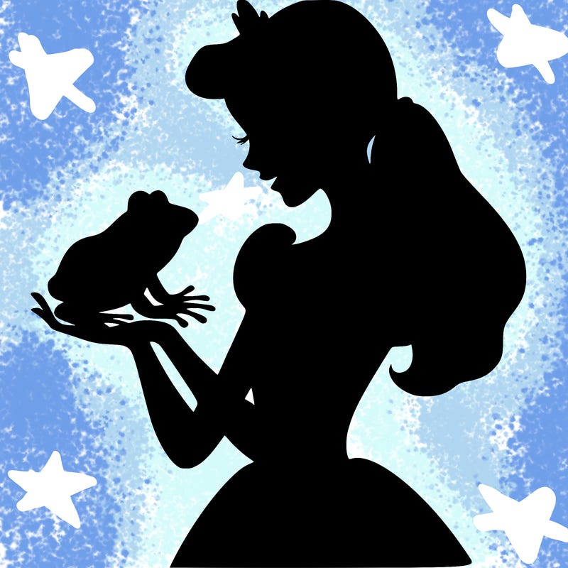 a shadow of a princess holding a frog realistic