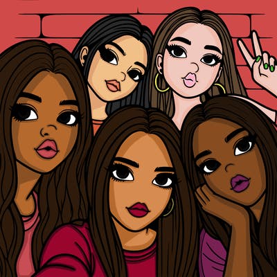 group of teen girls friends y2k up close in a selfie