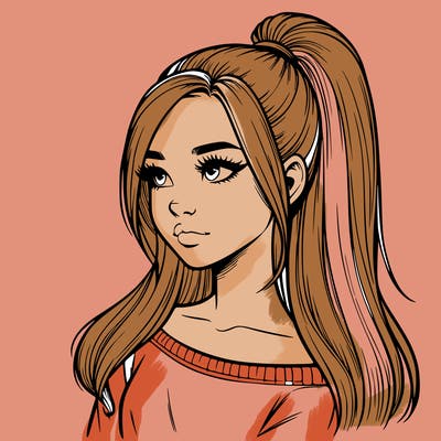 realistic girl with a high ponytail