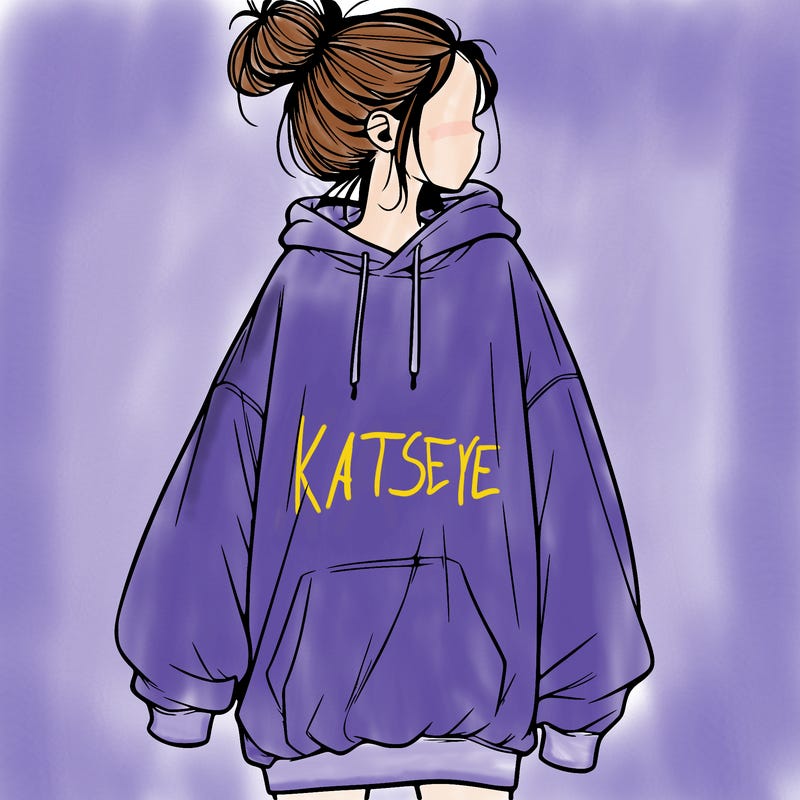 realistic girl with a oversized sweatshirt on and a bun