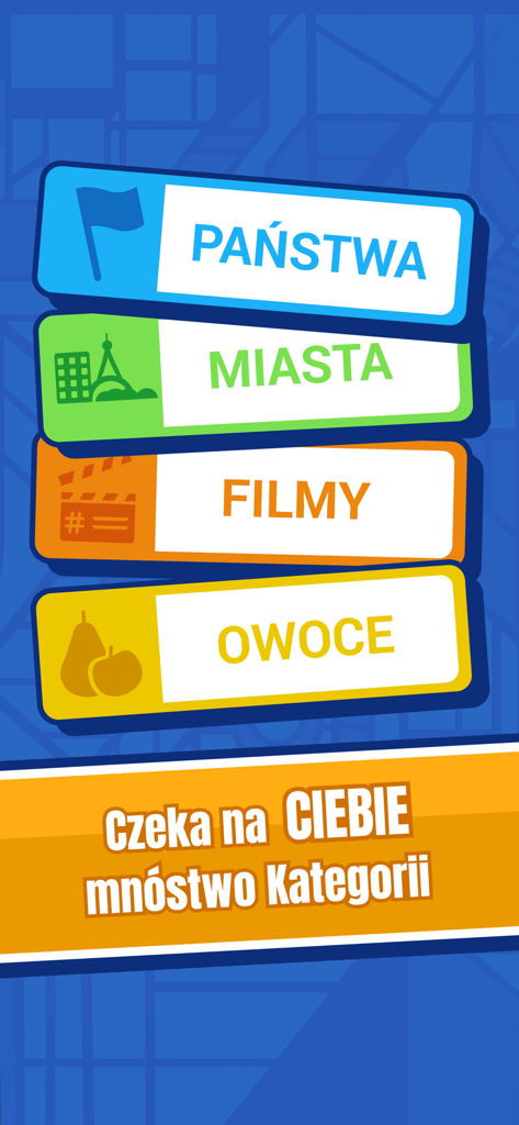 Państwa Miasta - Colorful selection of word game categories including countries cities movies and fruits in Panstwa Miasta app