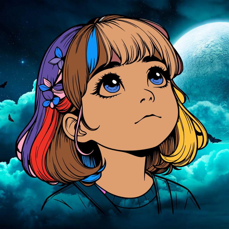 realistic girl looking up