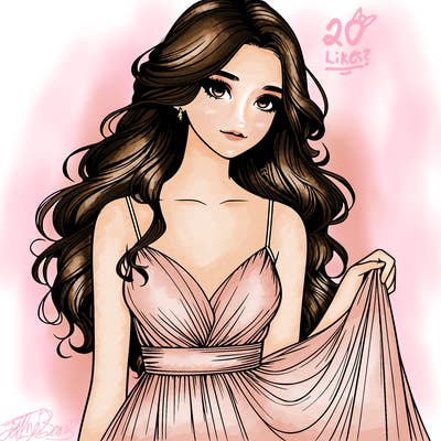realistic girl in flowy silky prom dress