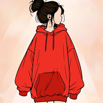 realistic girl with a oversized sweatshirt on and a bun
