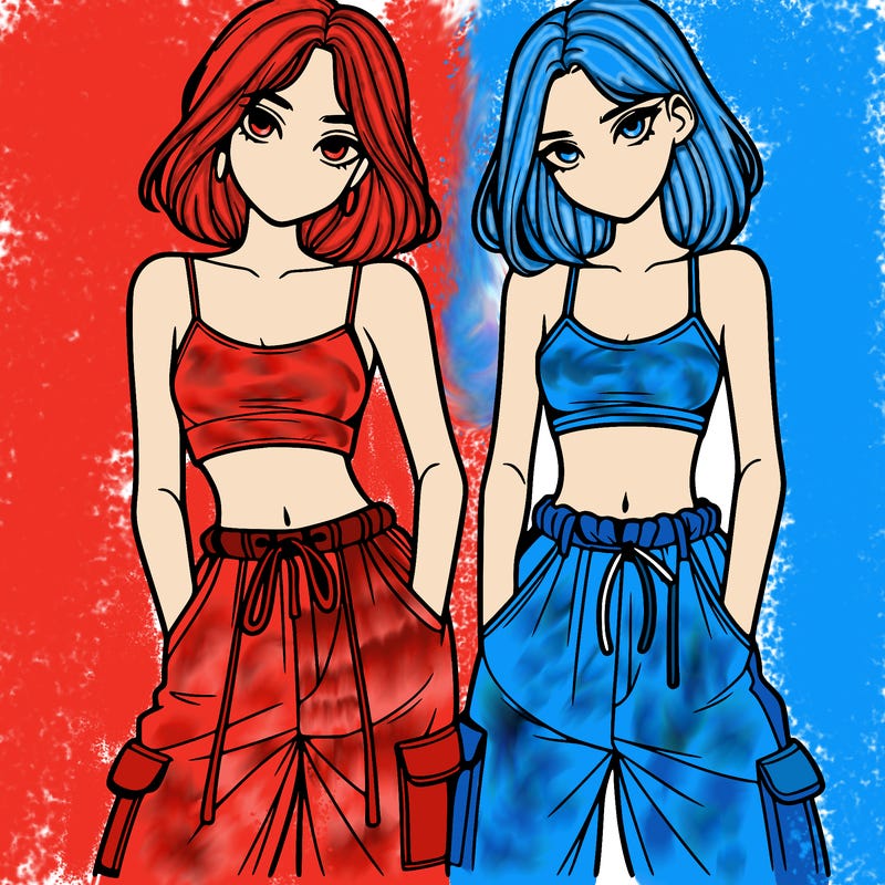 two girls with crop top with baggy pants