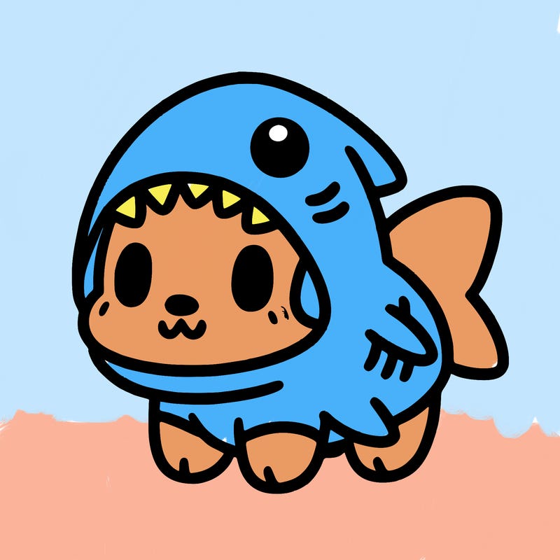 cute dog wearing a shark costume