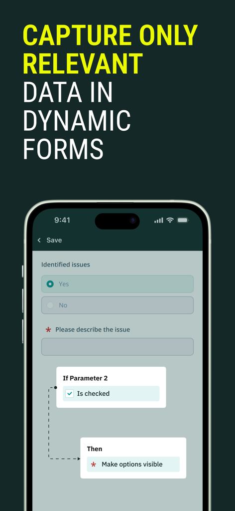Fluix Tasks mobile app interface showing dynamic forms with conditional logic for field data collection