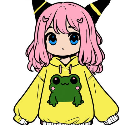 girl wearing frogging sweatshirt