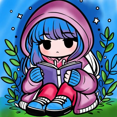 girl in oversized hoodie reading a book