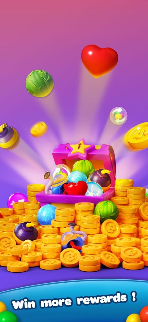 Bubble Shooter Panda Crush - Treasure chest overflowing with gold coins and game power ups in Bubble Shooter Panda Crush