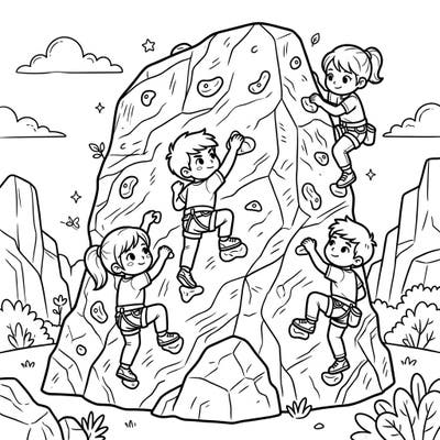 Get ready for an exciting artistic climb with our Kids Bouldering Climbers coloring page! This fun scene invites young adventurers to add vibrant colors to brave kids scaling new heights.
