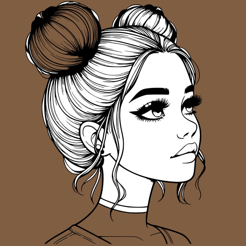 realistic girl with buns on the top of her head