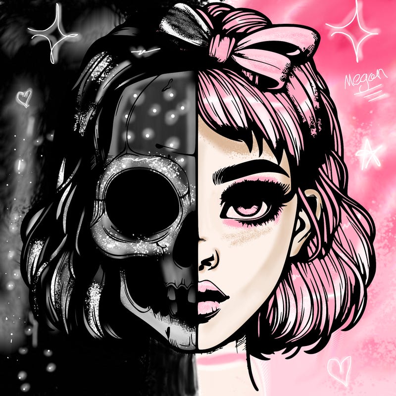 realistic girl with half skull mask