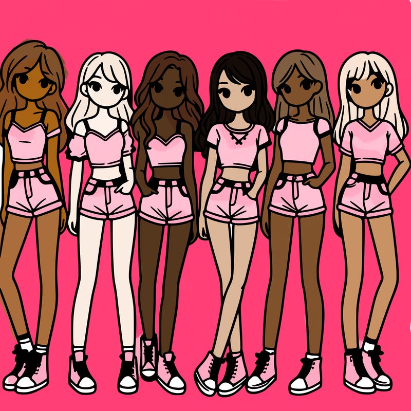 a group of girls wearing crop tops and shorts
