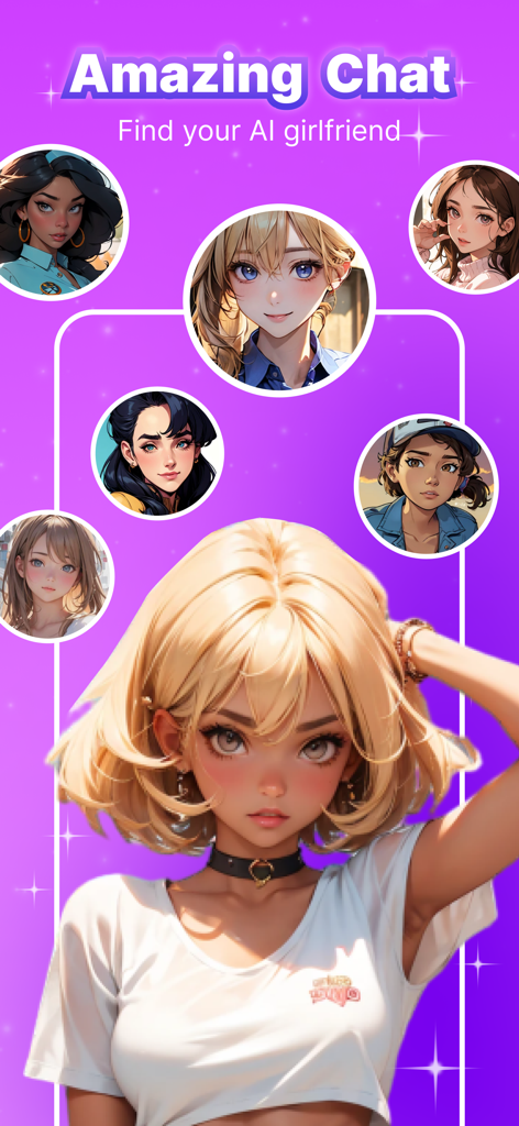 Auswahl verschiedener KI-Freundinnen im Anime-Stil zum Chatten in der Cozy-App