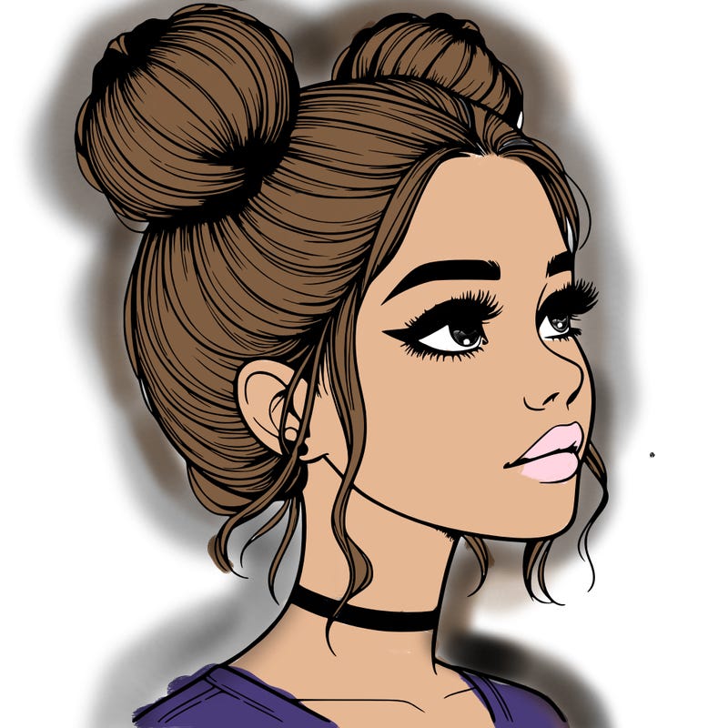 realistic girl with buns on the top of her head