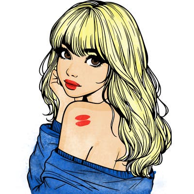 realistic girl with bangs looking over her shoulder