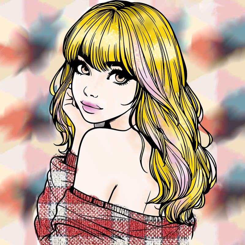 realistic girl with bangs looking over her shoulder
