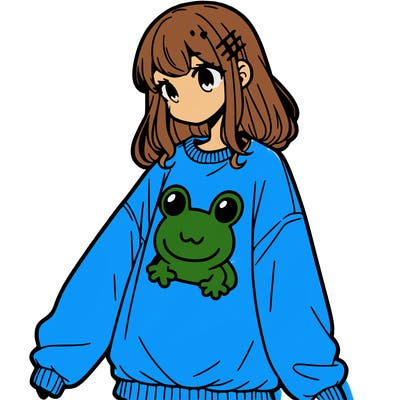 girl wearing frogging sweatshirt