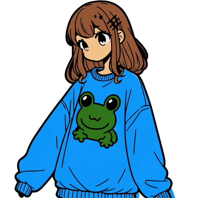 girl wearing frogging sweatshirt