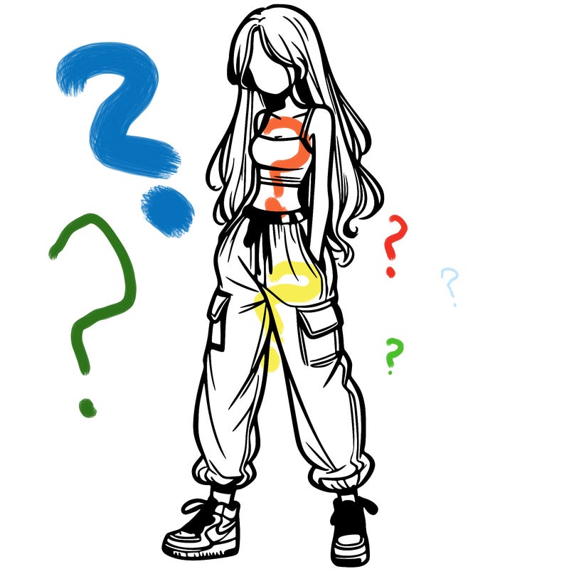 girl in baggy pants crop top and long hair