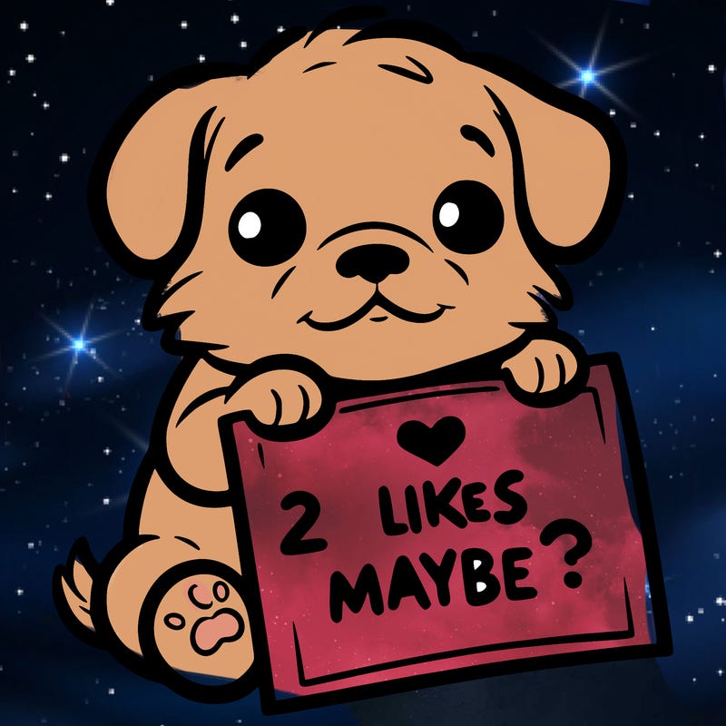 a puppy holding a sign that says 2 likes maybe?