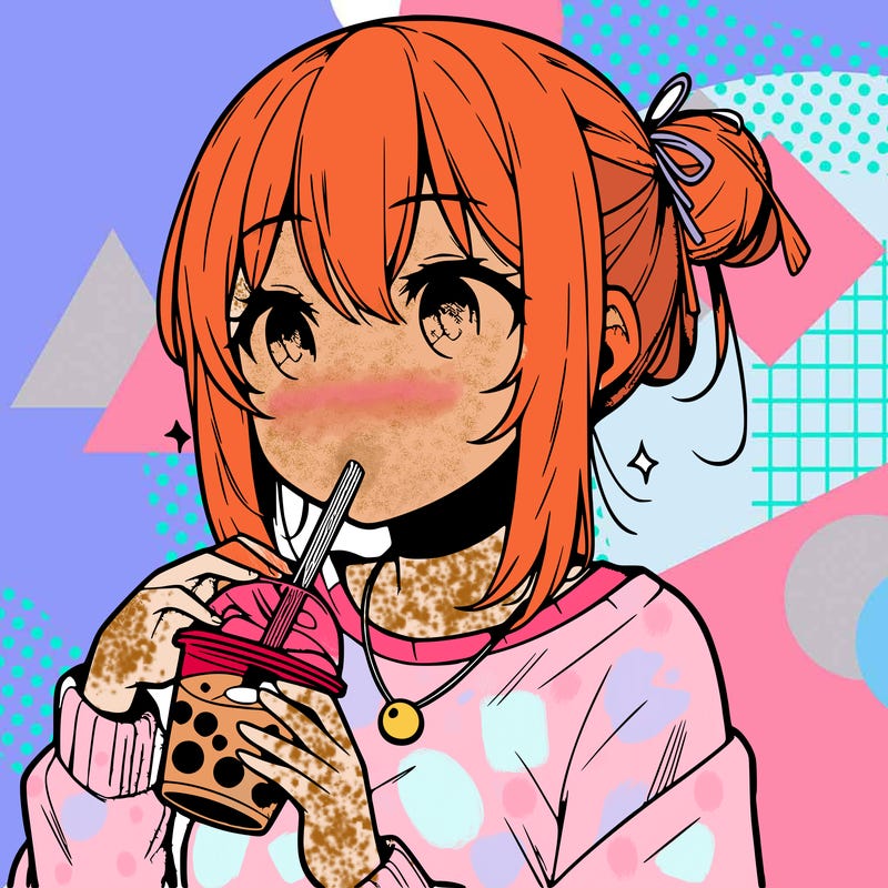 manga character drinking boba