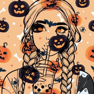 realistic girl with braided hair drinking boba