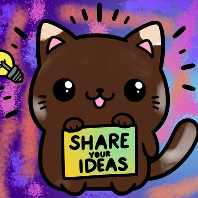 a cute cat saying share your ideas