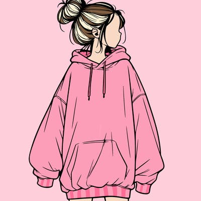 realistic girl with a oversized sweatshirt on and a bun