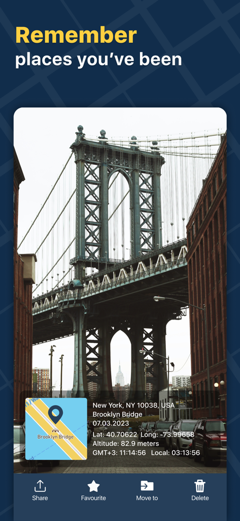 Timestamp Photo Proof Camera - A timestamped photo showing precise GPS coordinates and a map overlay for location tracking