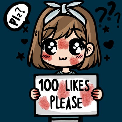 girl holding sign saying 100 likes please