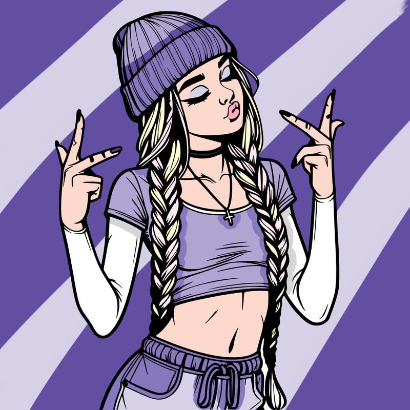 realistic teenage girl with braids and a beanie and crop top doing 🫶🏼