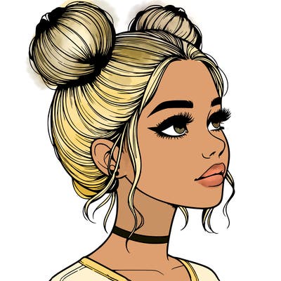 realistic girl with buns on the top of her head
