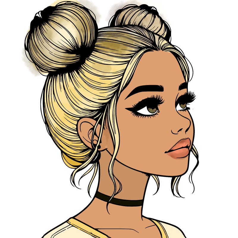 realistic girl with buns on the top of her head
