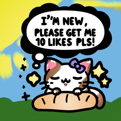 kitty taking a nap dream talking and saying "i'm new, please get me at least 10 likes pls!!"