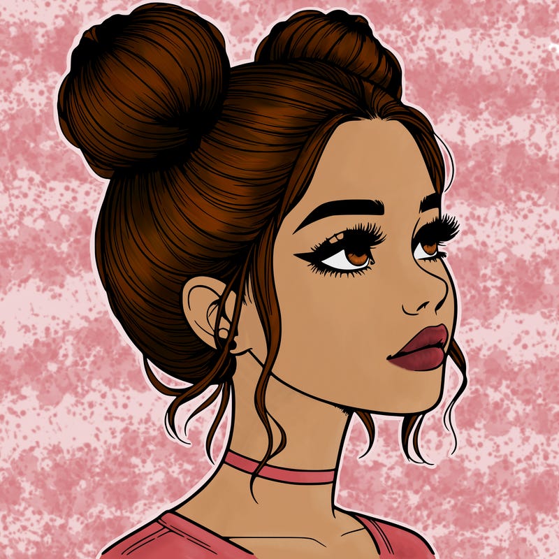 realistic girl with buns on the top of her head