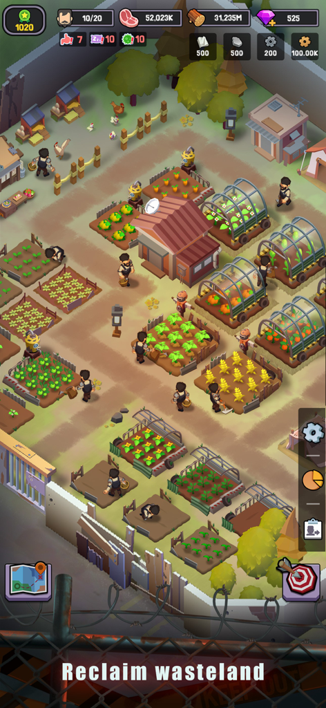 Survivor Base - Zombie Siege - Top down view of a survival camp management and wasteland farming in Survivor Base Zombie Siege