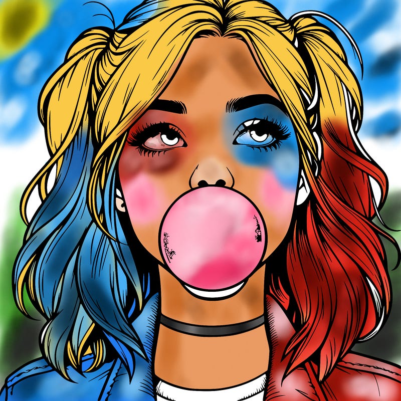 realististic girl blowing bubble -gum